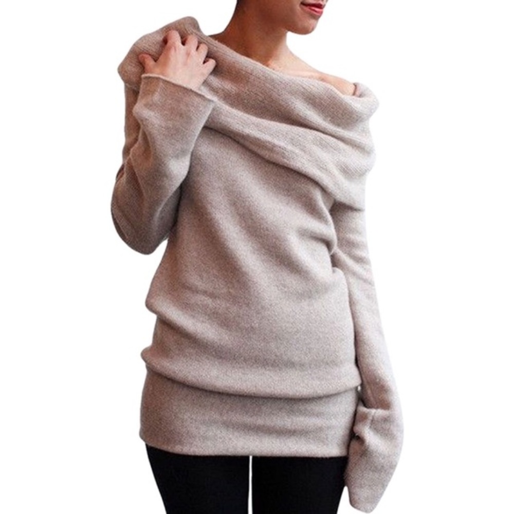 Slouchy Off Shoulder Foldover Knit Sweater Top - Picture 4 of 4